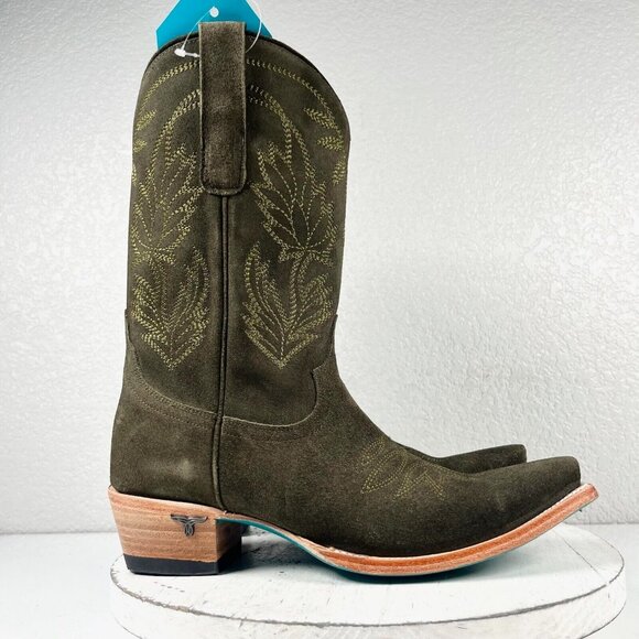 NEW Lane SANDAGA Womens Cowboy Boots 9 Green Suede Leather Western Mid Calf 11" - Picture 2 of 12